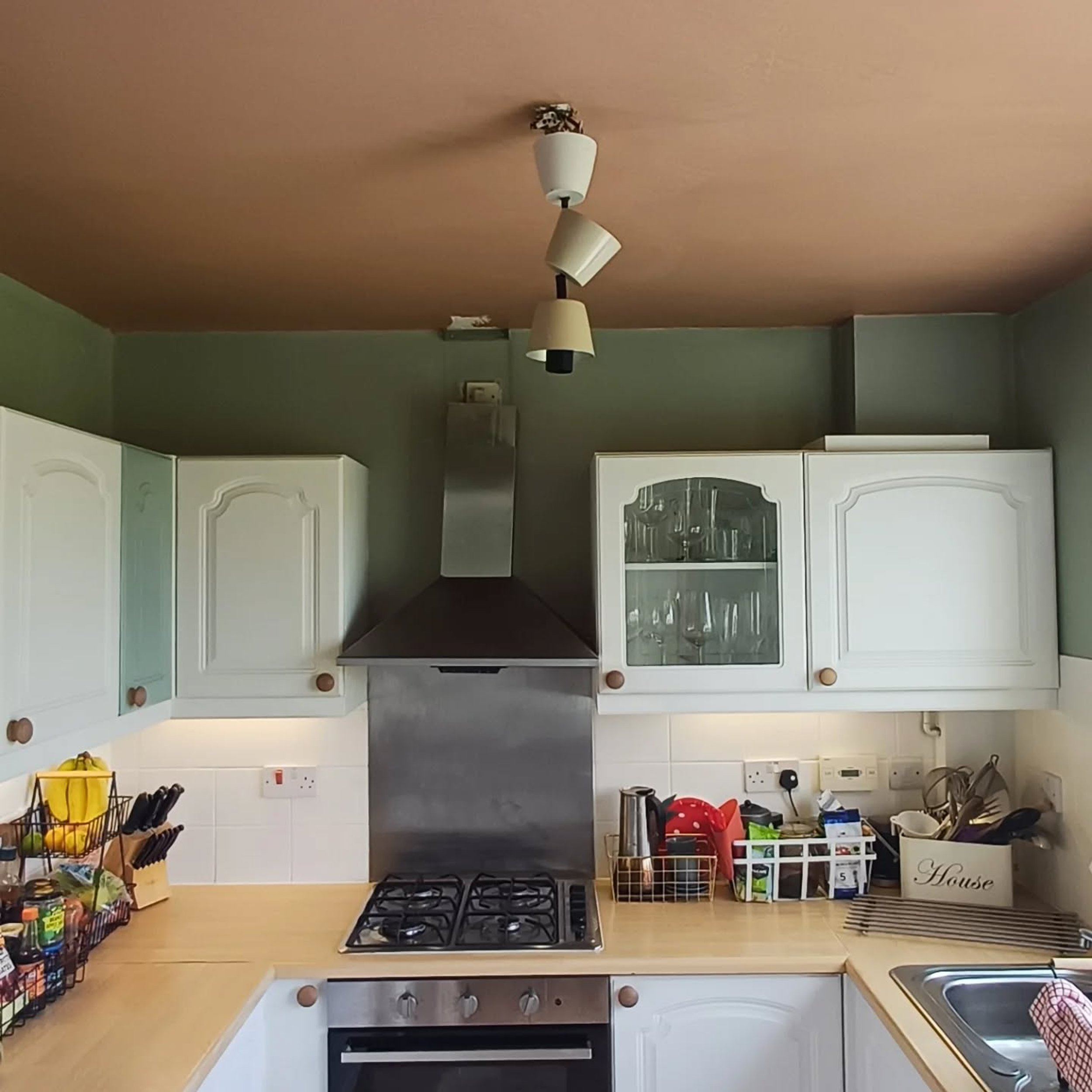 Kitchen ceiling freshly replastered after damage