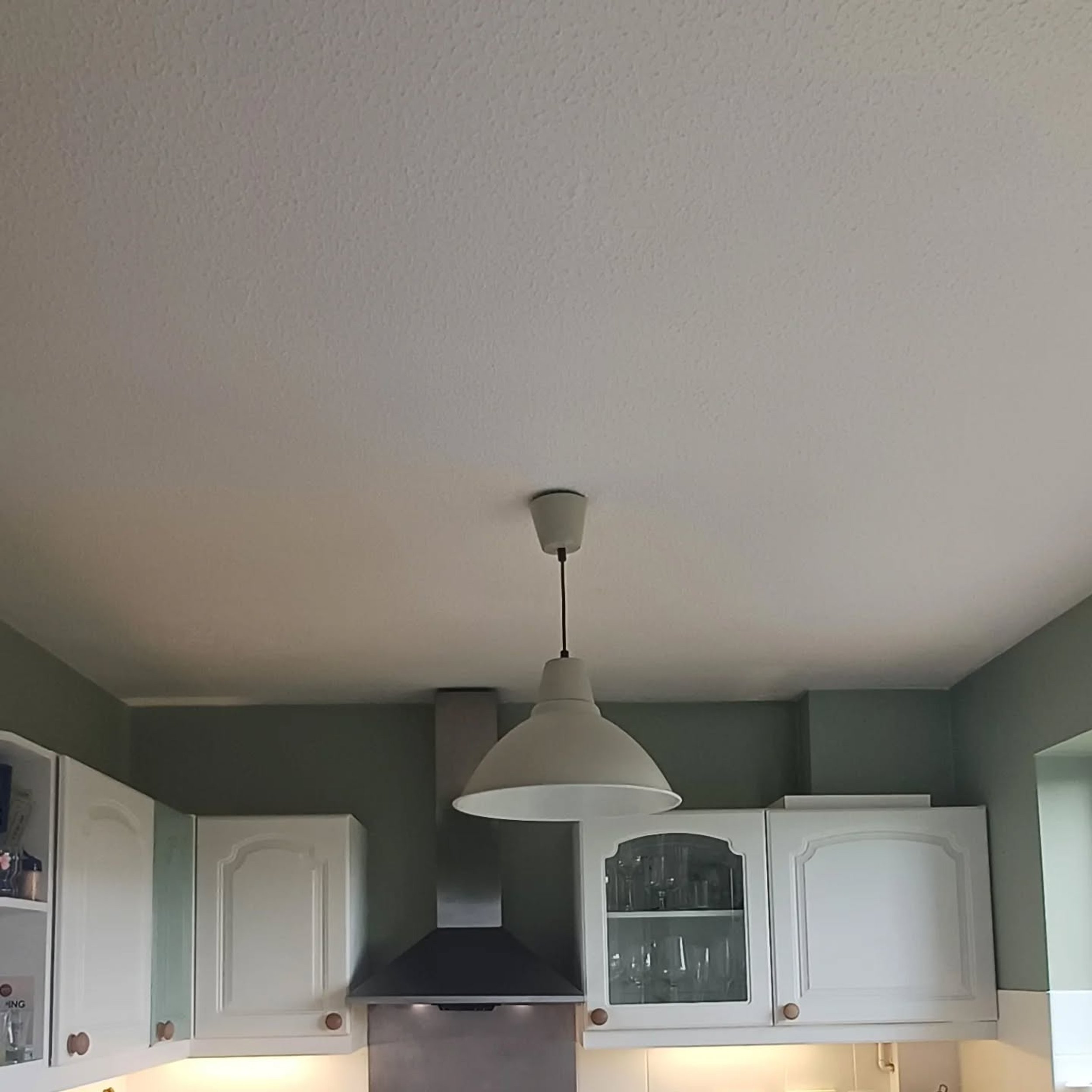 Kitchen ceiling skimmed smooth and painted